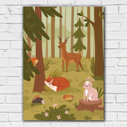 Woodland Print - Wild Forest Animals in the Trees Poster Wall Art