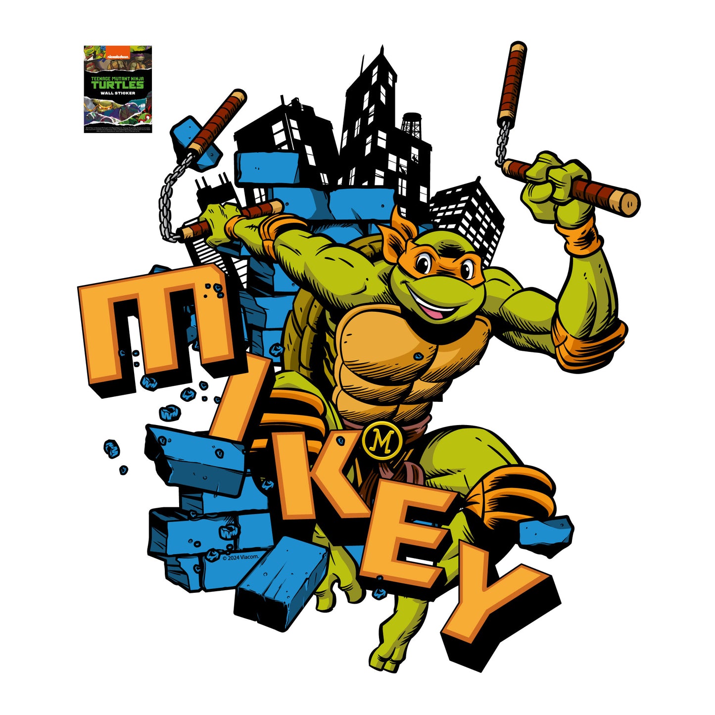 Teenage Mutant Ninja Turtles Wall Sticker - Mikey Jumping Through Bricks Decal TMNT Art