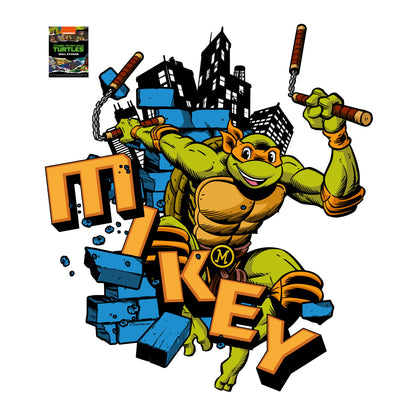 Teenage Mutant Ninja Turtles Wall Sticker - Mikey Jumping Through Bricks Decal TMNT Art