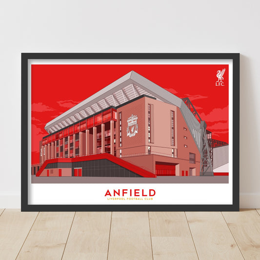 Liverpool FC Print - Anfield Illustration Outside Stadium Red Sky Poster