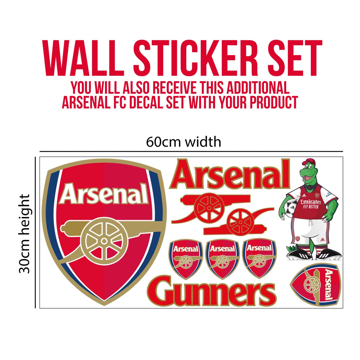 Arsenal Football Club - Emirates Stadium Aerial View Mural + Gunners Wall Sticker Set