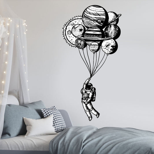 Space Wall Sticker - Astronaut Holding Planet Balloons