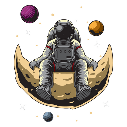 Space Wall Sticker - Astronaut Sat on Moon Cartoon