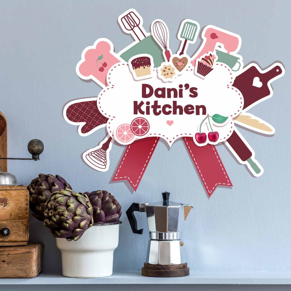 Kitchen Wall Sticker - Baking Bow Personalised Name