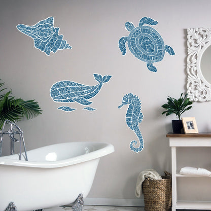 Bathroom Wall Sticker - Ocean Animals and Shell Wall Decal Set