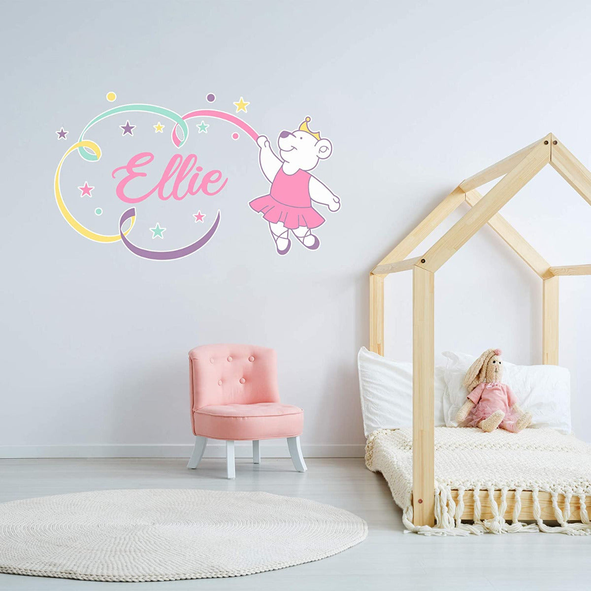 Ballerina Bear and Ribbon Personalised Name Wall Sticker