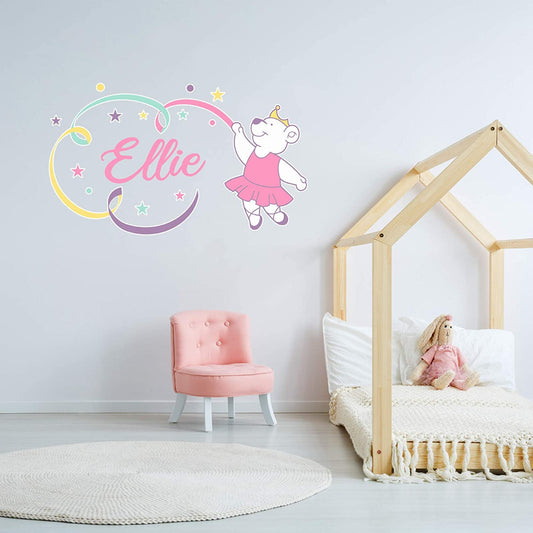Ballerina Bear and Ribbon Personalised Name Wall Sticker
