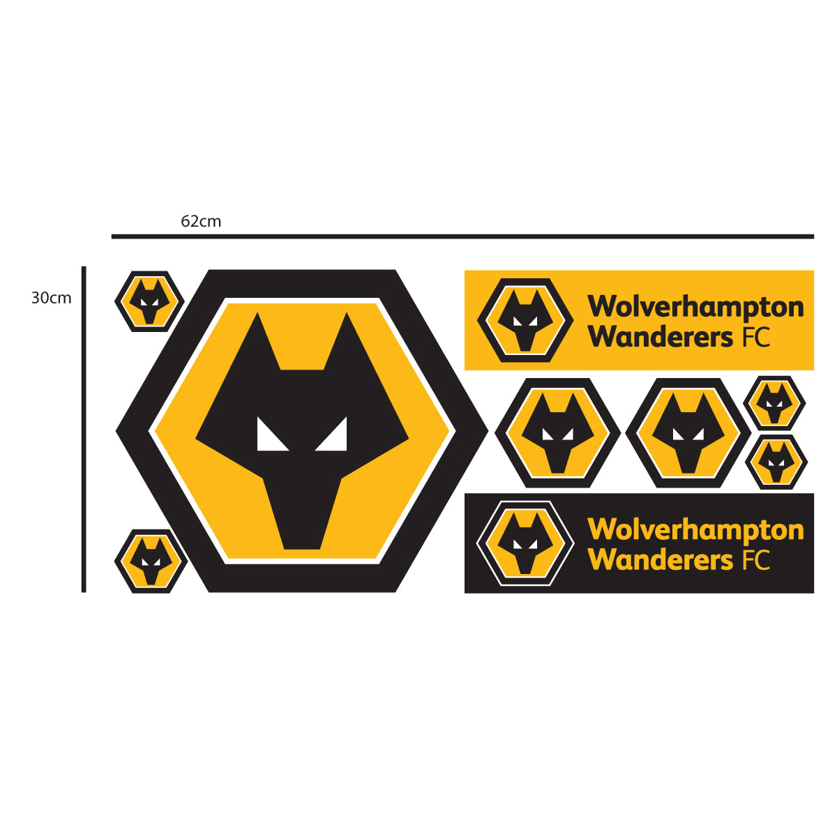 Wolverhampton Wanderers F.C. - Black Crest Wall Art + Wolves Wall Stickers Set