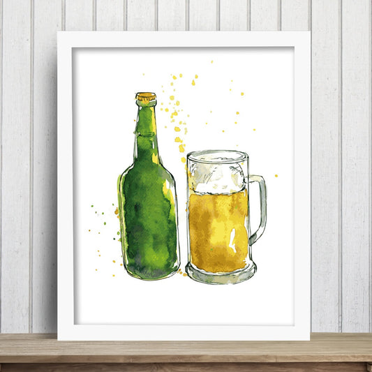 Alcohol Print - Beer Bottle and Pint Glass