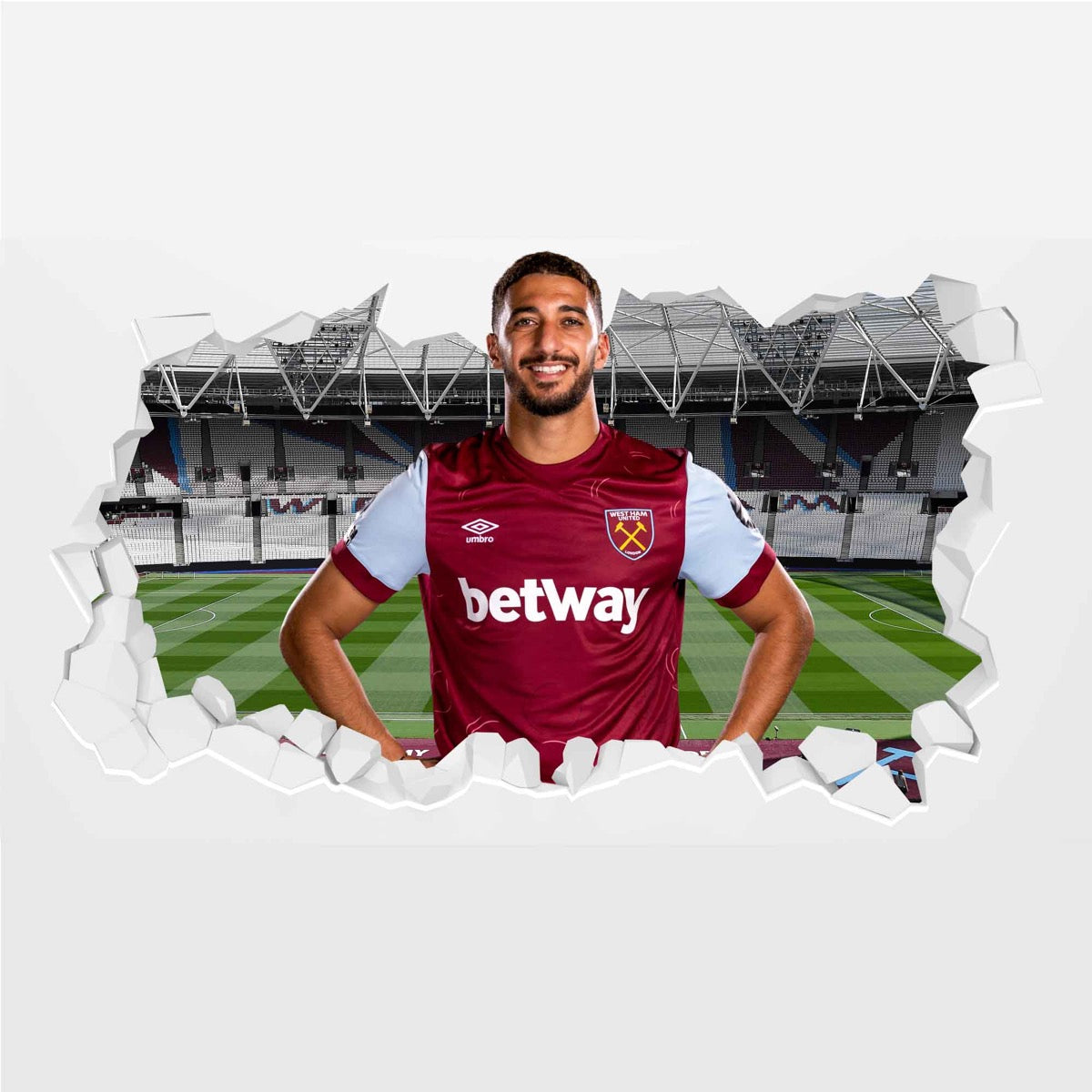 West Ham United Football Club - Benrahma 23/24 Broken Wall Sticker + Hammers Decal Set