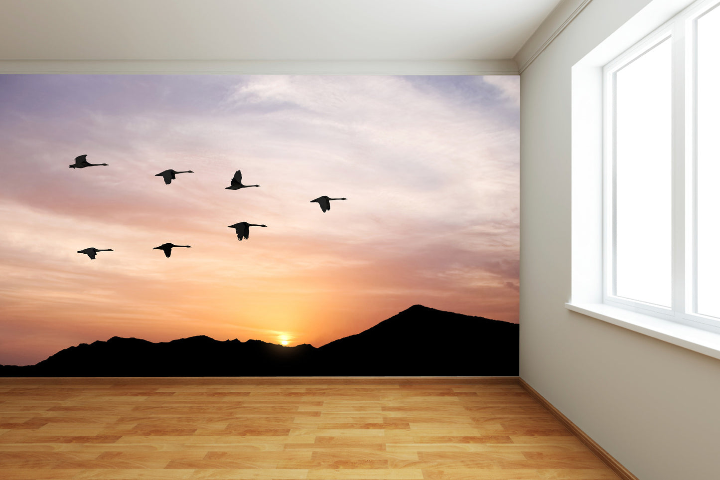 Birds Flying at Sunset Wall Mural