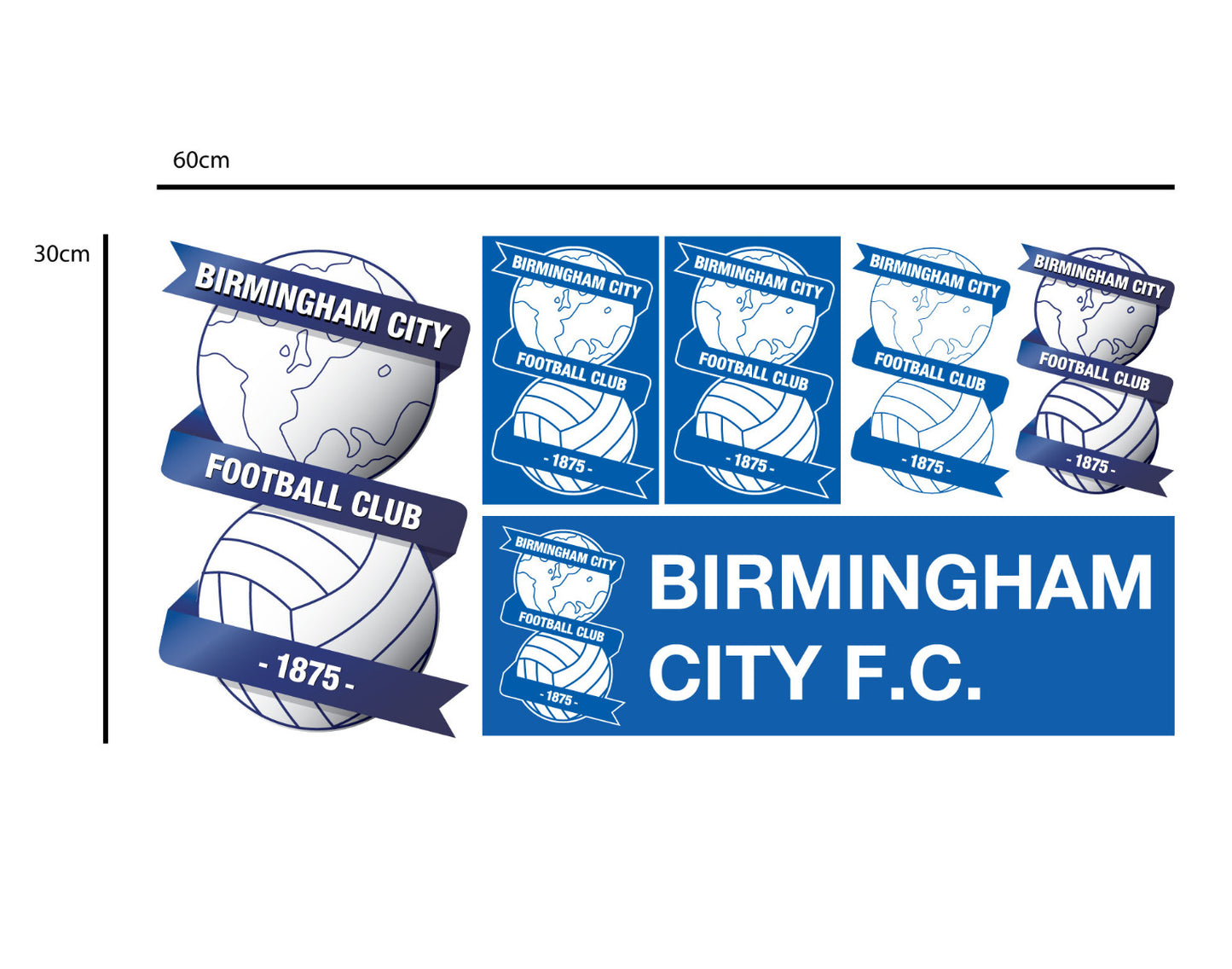 Birmingham City F.C. - Ball Design & Personalised Name + Blues Wall Sticker Set