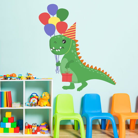 Dinosaur Wall Sticker - Birthday Party Dinosaur with Balloons