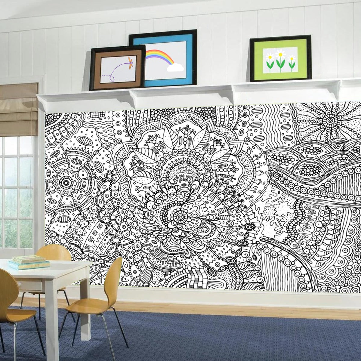 Mandala Wall Mural - Black and White Mandala Pattern Doodle Full Wall Mural