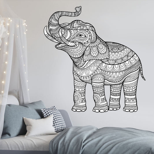Mandala Wall Sticker - Black and White Mandala Pattern Elephant
