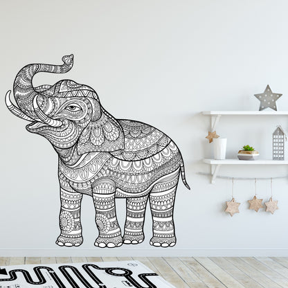Mandala Wall Sticker - Black and White Mandala Pattern Elephant