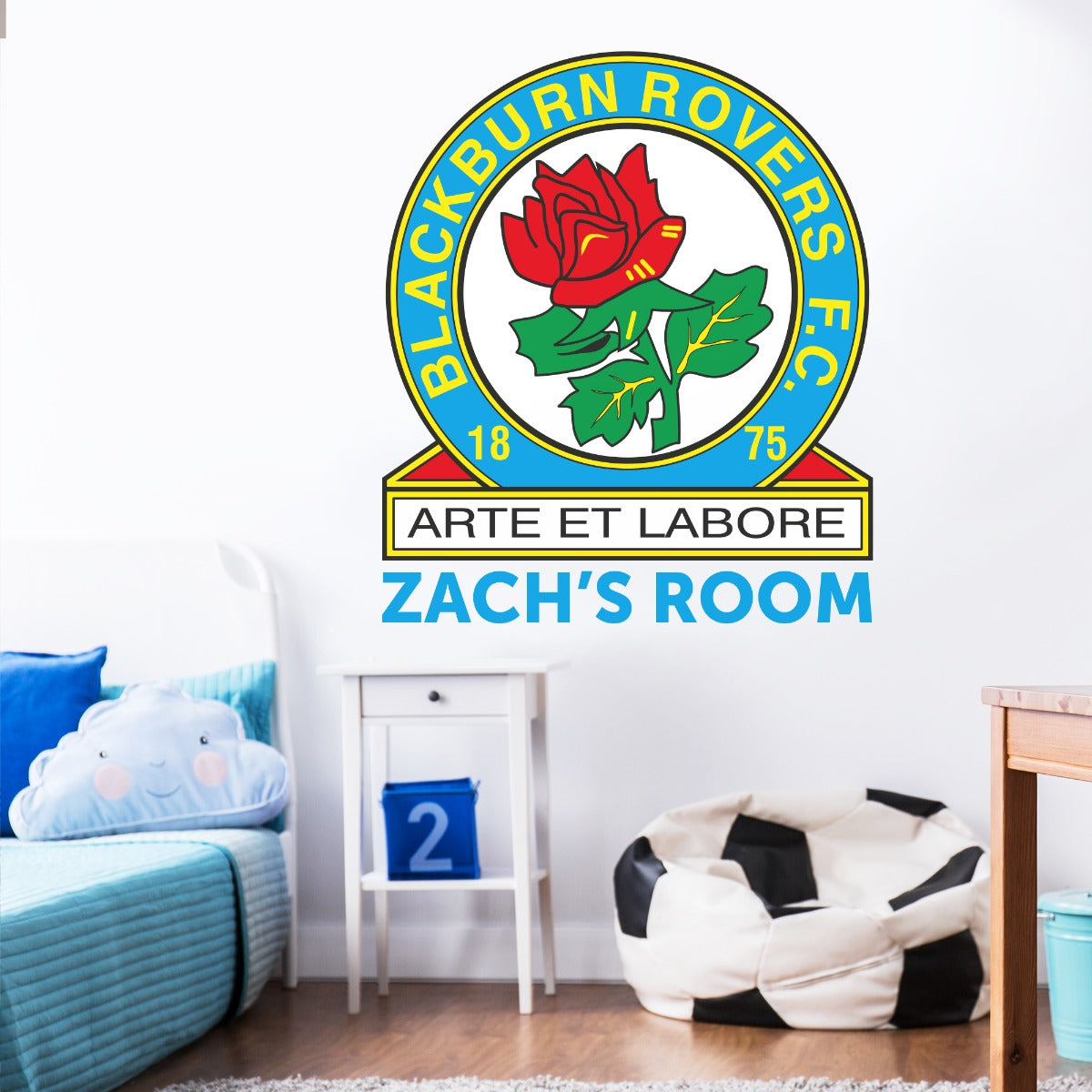 Blackburn Rovers F.C. - Personalised Name & Crest + Wall Sticker Set