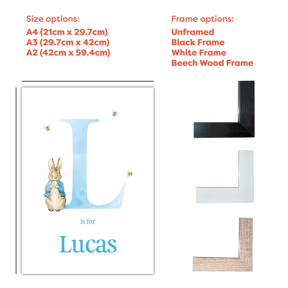 Peter Rabbit Print - Blue Letter and Personalised Name – www.themed.co.uk