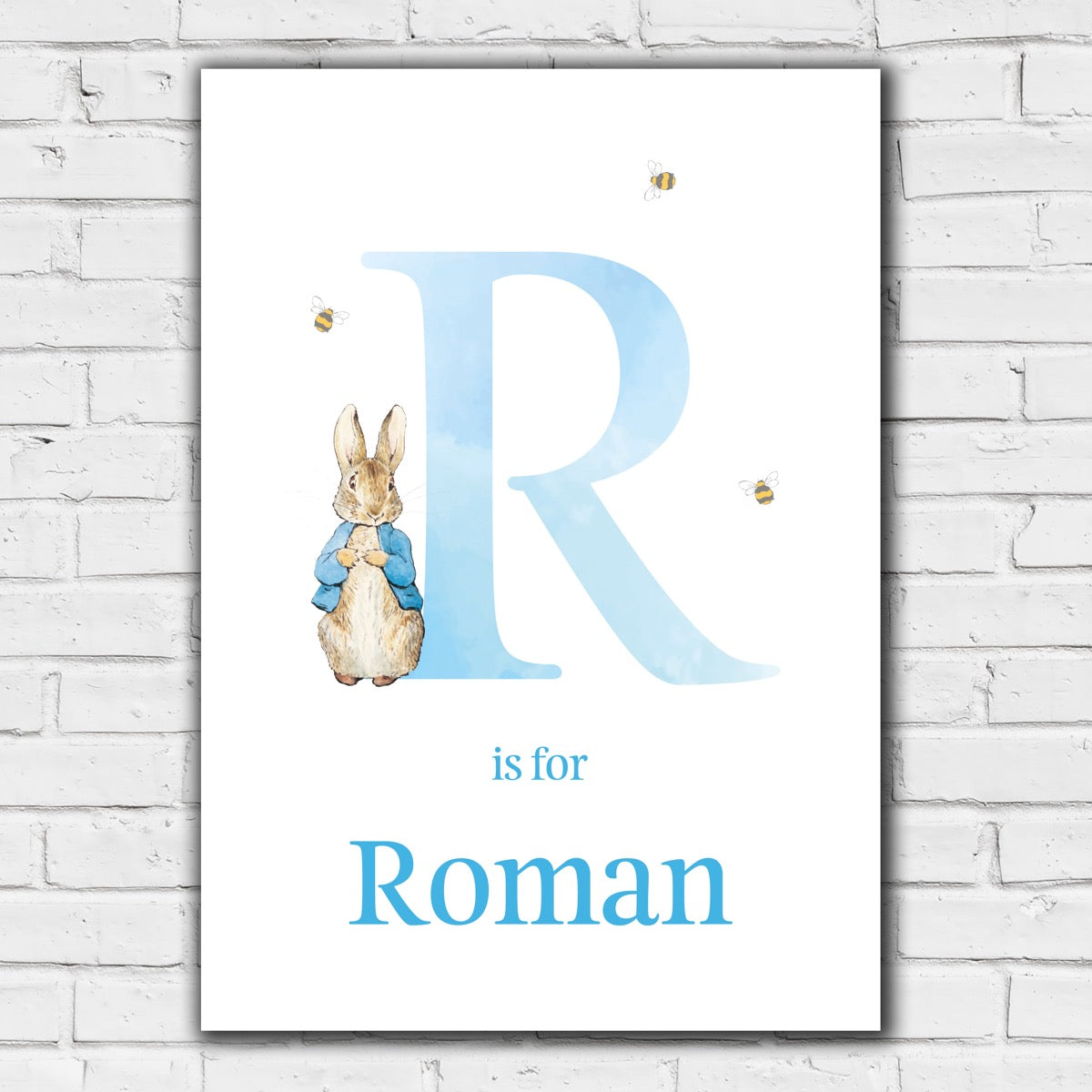 Peter Rabbit Print - Blue Letter and Personalised Name