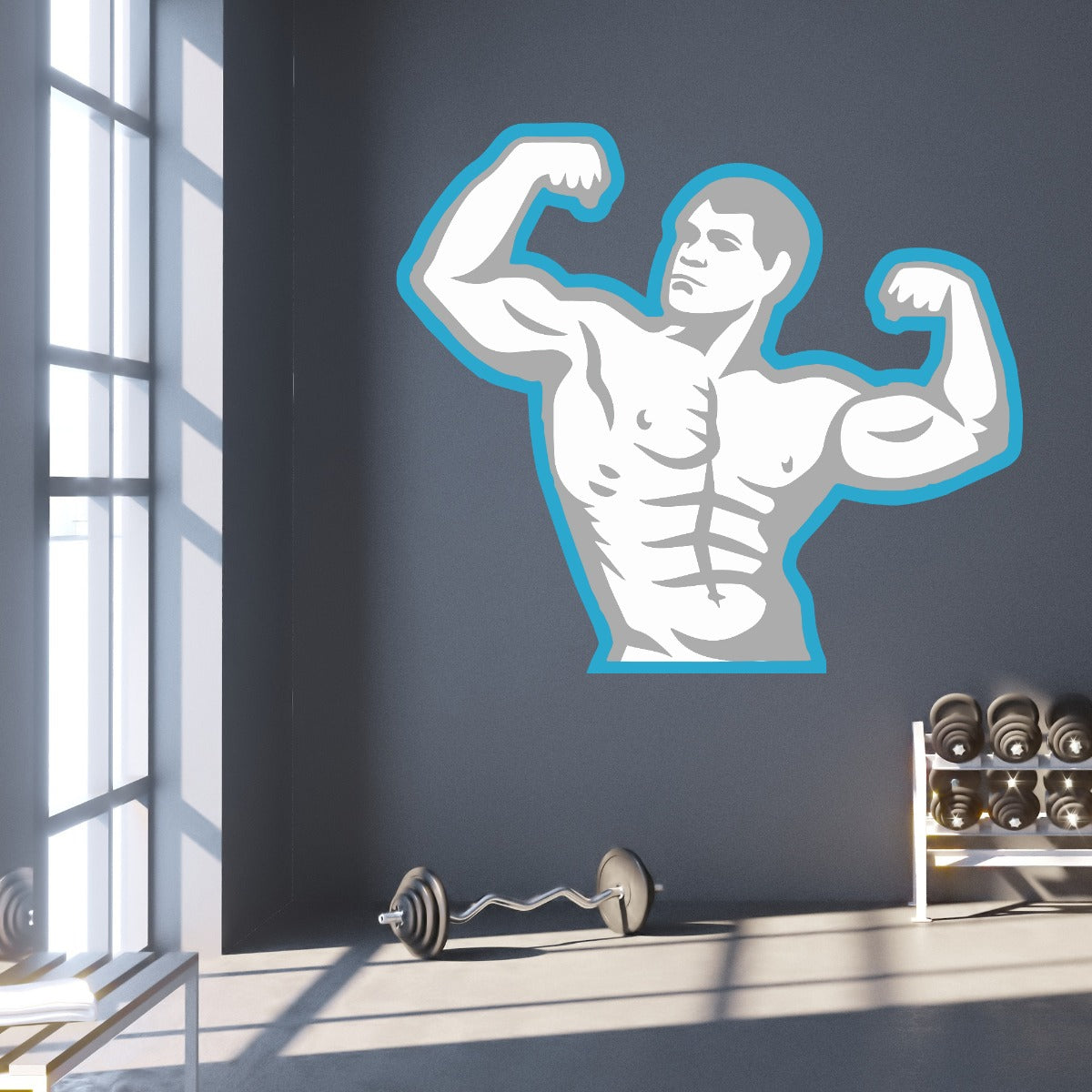 Gym Wall Sticker - Bodybuilder Flexing Silhouette