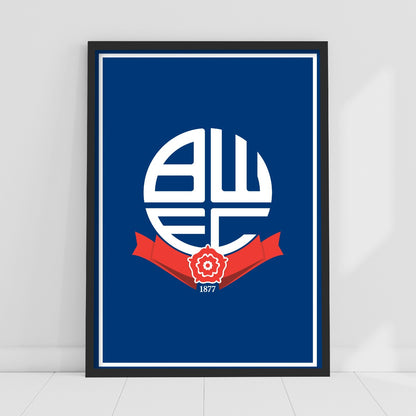 Bolton Wanderers FC Crest Blue Background Print Poster