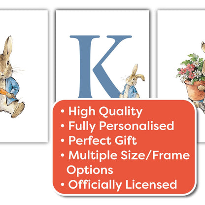 Peter Rabbit Print - Carrot and Flowers Personalised Letter and Name Set of 3 Prints