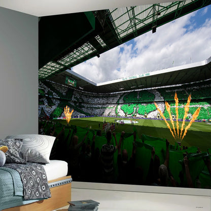 Celtic FC Wall Mural - Inside Stadium with Crowd and Flames Full Wall Mural