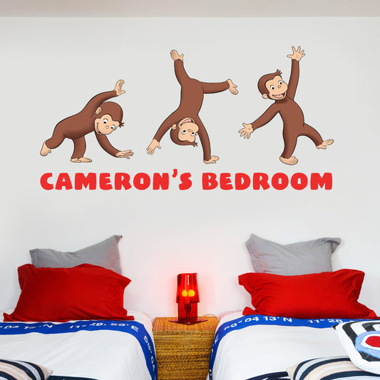 Curious George 3 Monkeys Playing Personalised Name Wall Sticker