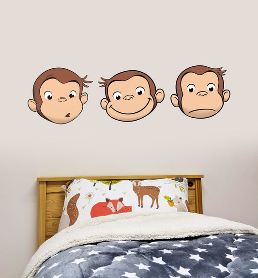 Curious George 3 Monkey Heads Wall Sticker