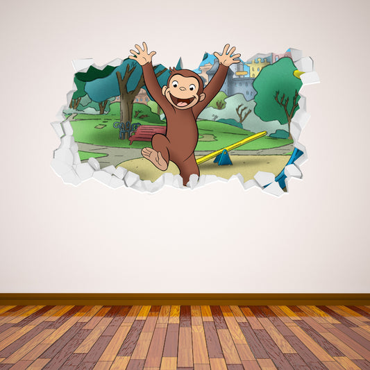 Curious George Jumping Broken Wall Sticker