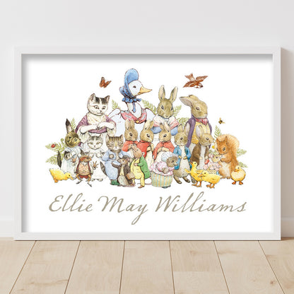 Peter Rabbit Print - Character Group and Personalised Name