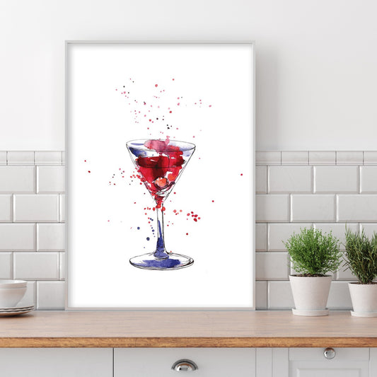 Alcohol Print - Watercolour Cherry Cocktail