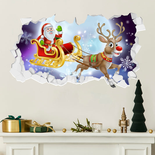 Santas Sleigh Rudolph Broken Wall Sticker
