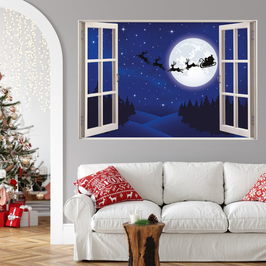 Santas Sleigh Silhouette Moon Window Wall Sticker