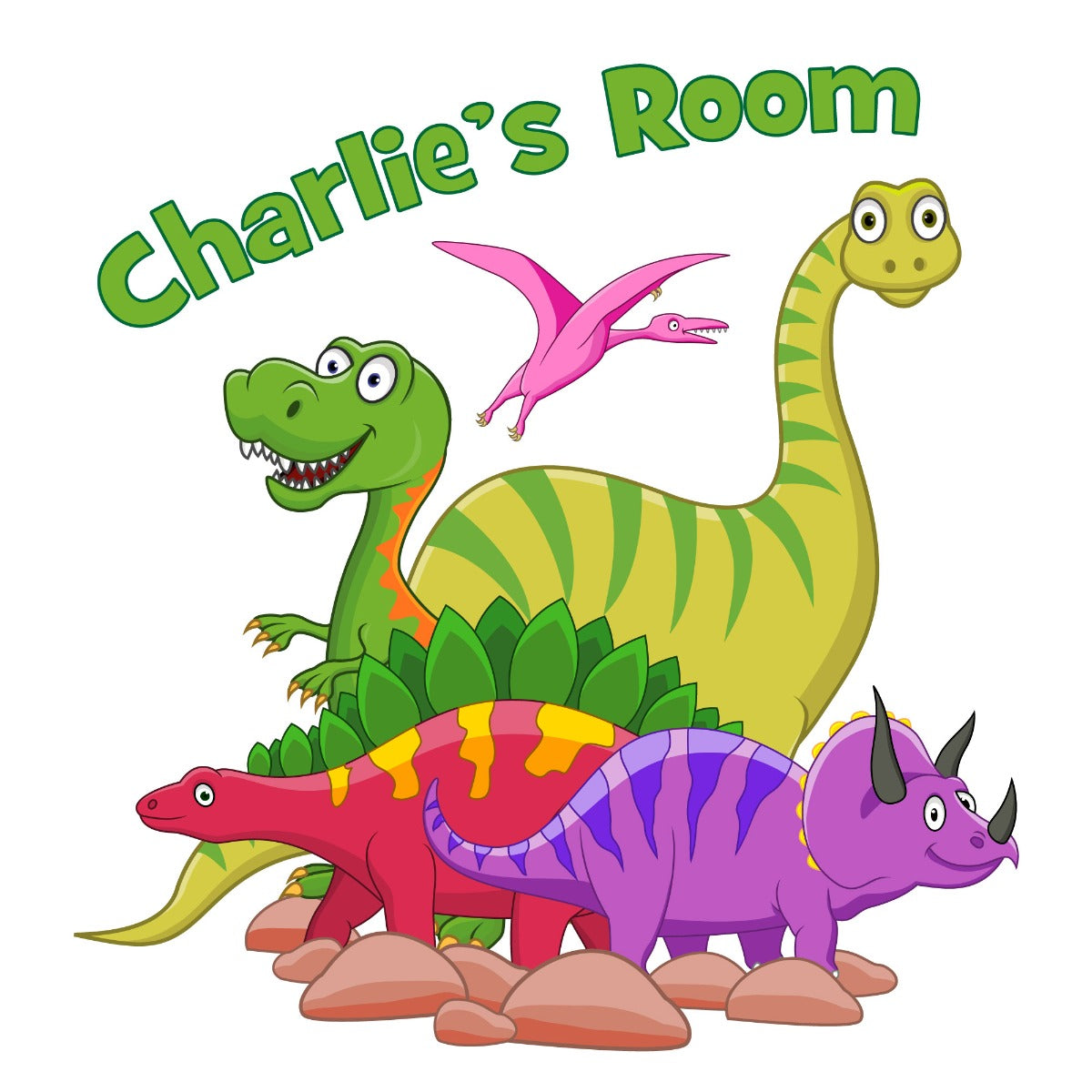 Dinosaur Wall Sticker - Colourful Cartoon Dinosaur Group Personalised Name