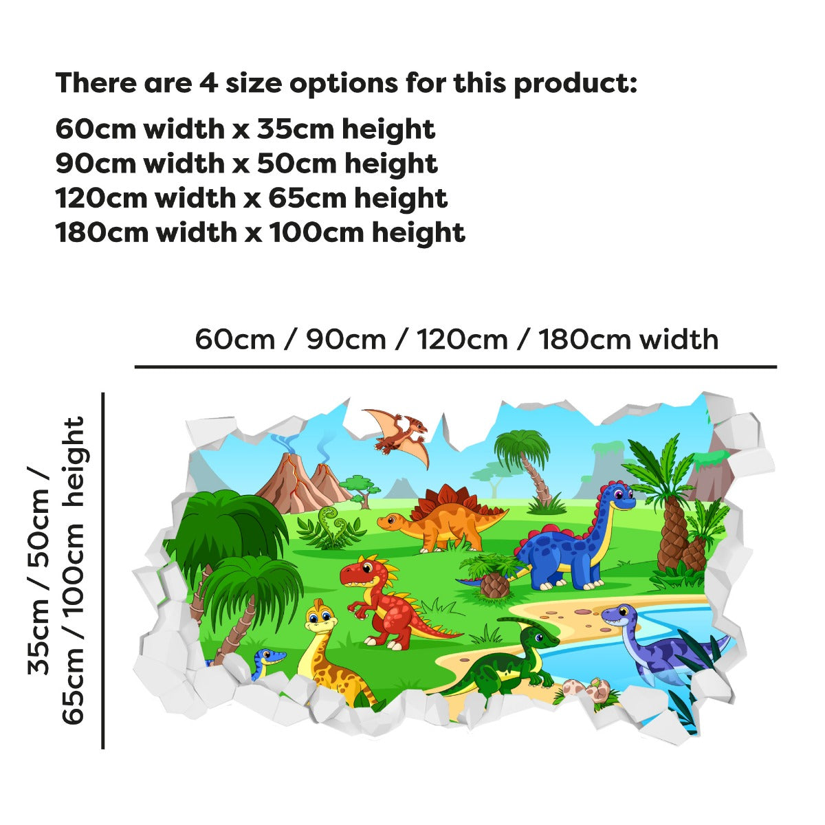 Dinosaur Wall Sticker - Colourful Cartoon Dinosaur Land Broken Wall