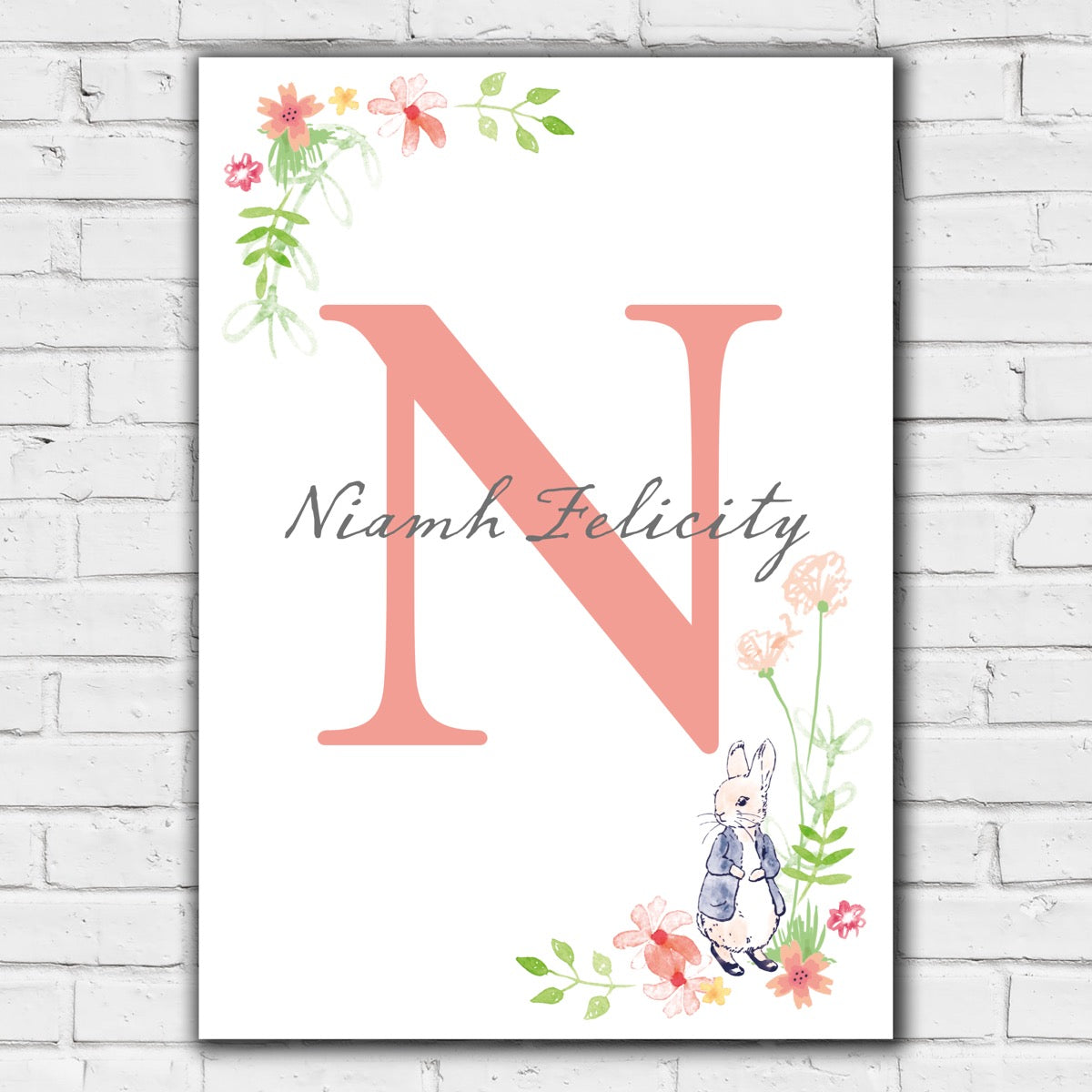 Peter Rabbit Print - Corner Flowers Letter and Personalised Name – www ...