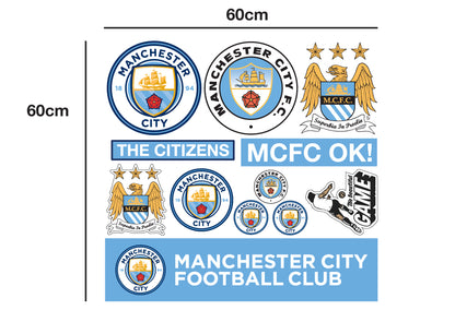 Manchester City Football Club - Personalised Name with Badge + Bonus Wall Sticker Set
