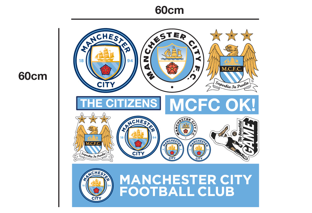 Manchester City Football Club - Personalised Ball and Name + Bonus Wall Sticker Set