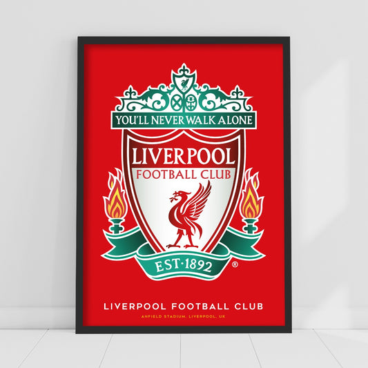 Liverpool FC Print - Crest Red Background Poster