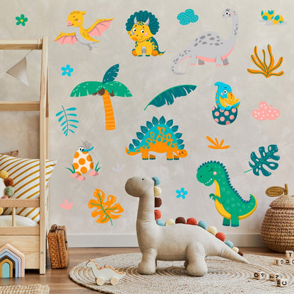 Dinosaur Wall Sticker - Cute Baby Dinosaur and Nature Wall Decal Set