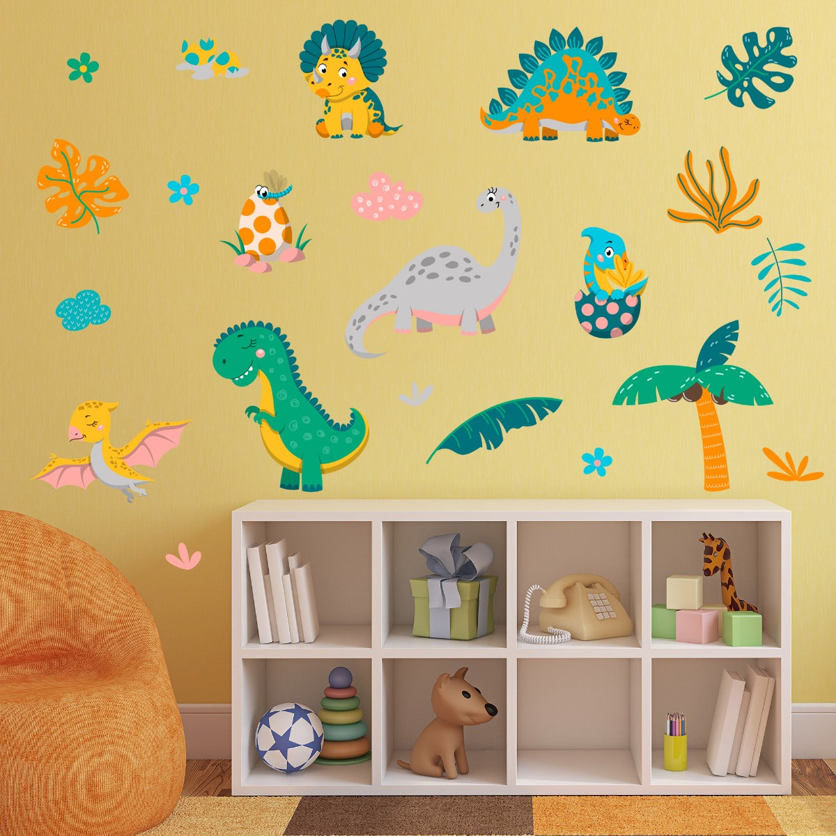 Dinosaur Wall Sticker - Cute Baby Dinosaur and Nature Wall Decal Set