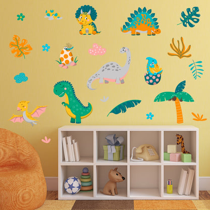 Dinosaur Wall Sticker - Cute Baby Dinosaur and Nature Wall Decal Set