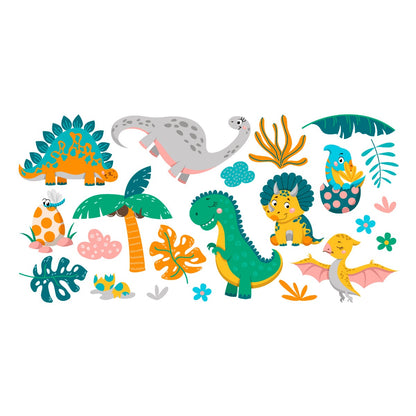 Dinosaur Wall Sticker - Cute Baby Dinosaur and Nature Wall Decal Set