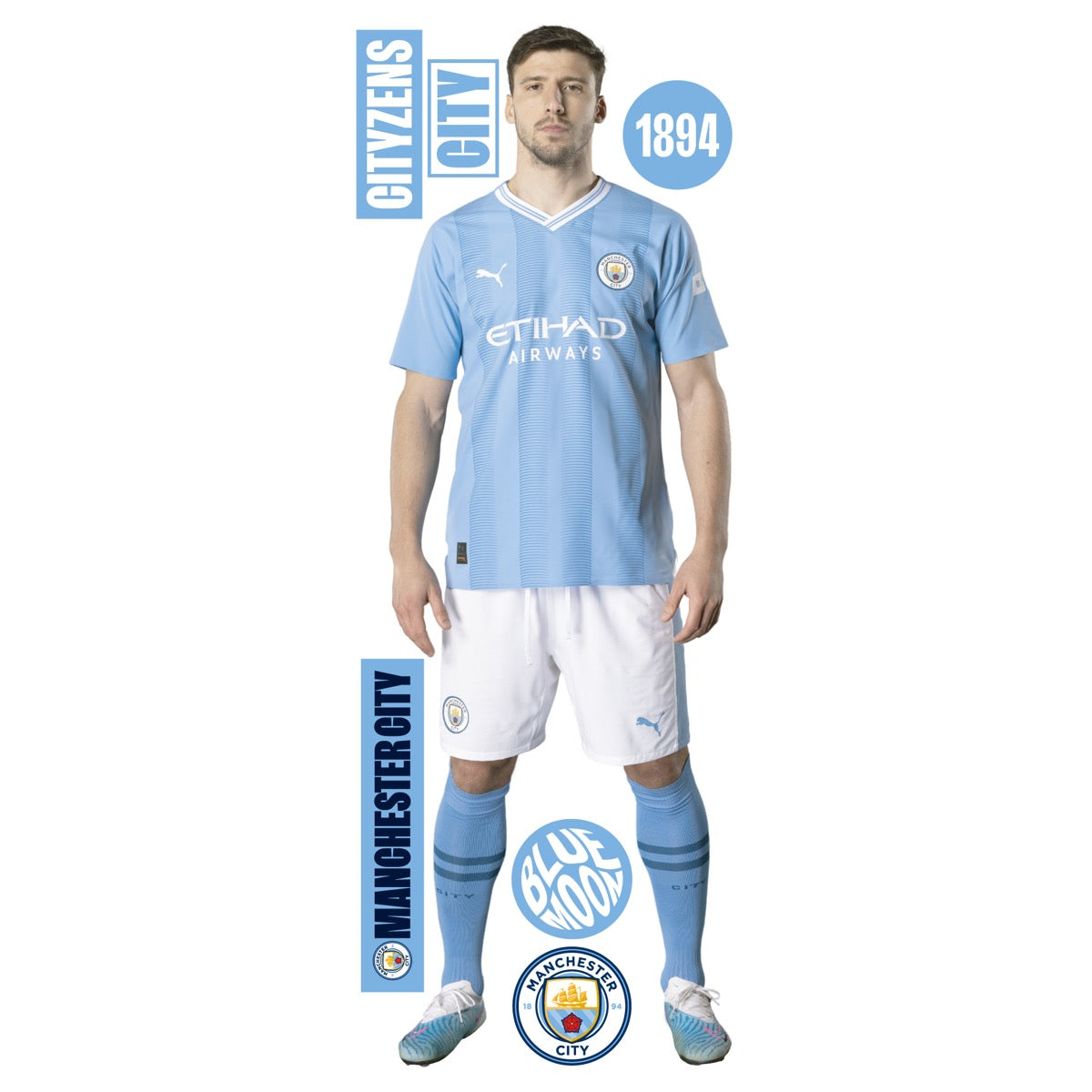 Manchester City FC - Ruben Dias 23/24 Player Decal + Bonus Wall Sticker Set