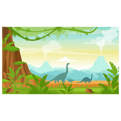 Dinosaur Wall Mural - Dinosaur Silhouette Prehistoric Landscape Full Wall Mural