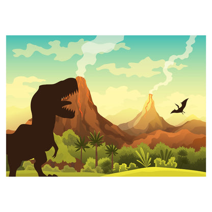 Dinosaur Wall Mural - T-Rex Silhouette with Volcanoes Full Wall Mural