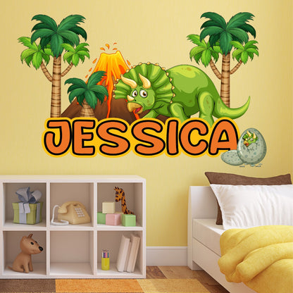 Dinosaur Wall Sticker - Triceratops in Forest Personalised Name