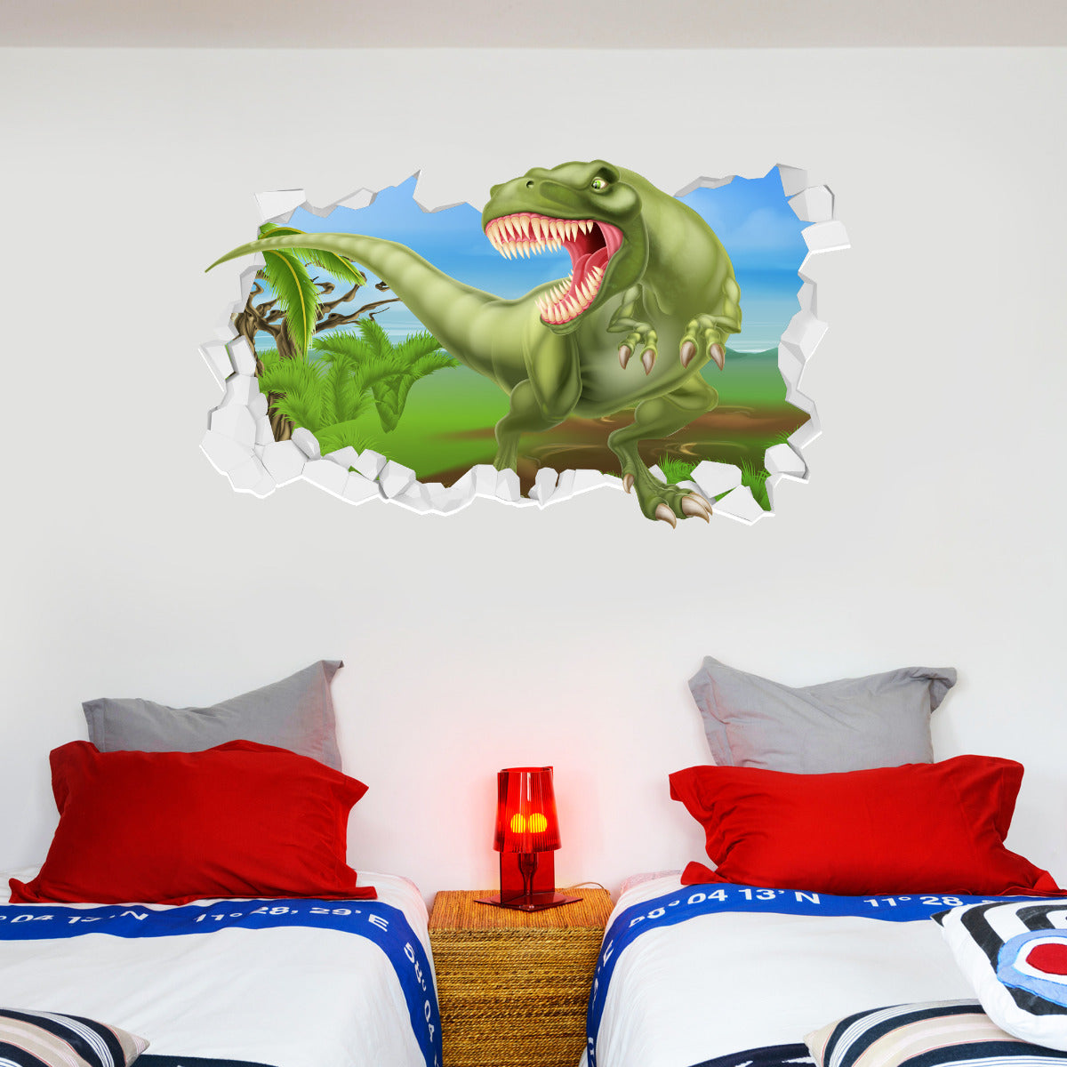 Dinosaur Wall Sticker Dino Stepping Out Broken Wall