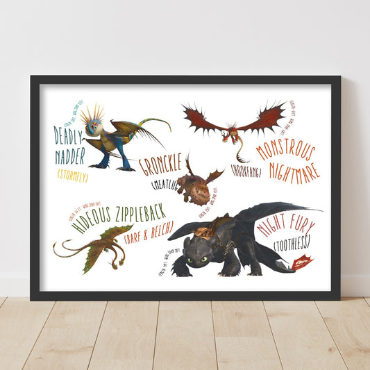 How To Train Your Dragon Print - Dragons and Info Poster Wall Art